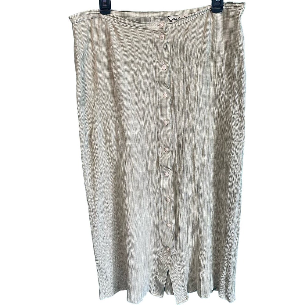 Eddie Bauer Vintage Light Green Plaid Crinkle Skirt Women's 16